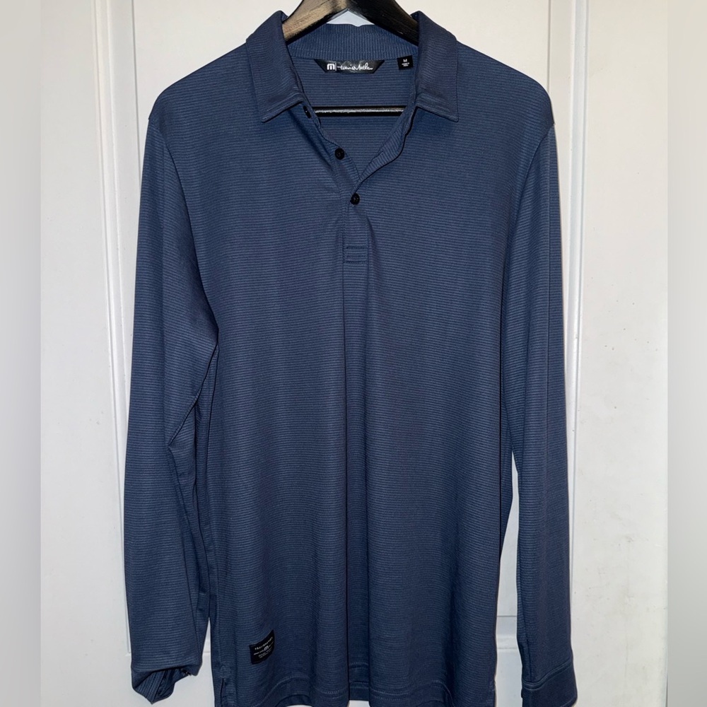 Travis Mathew Oceanside Heather Long-Sleeve Polo in Frosted Blackberry Stripes - Picture 6 of 8